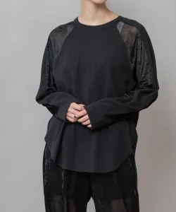 Пуловер из велюра и хлопка из смеси шерсти и сетки