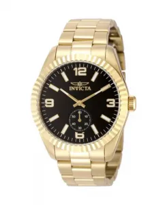 Мужские кварцевые многофункциональные часы 49389 с черным циферблатом Invicta, gold