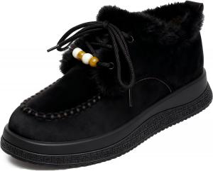 ZPLMIDE Женские зимние лоферы из замши с утеплителем из меха, шнуровкой и плоской подошвой, повседневные водонепроницаемые снегоступы с бусинами