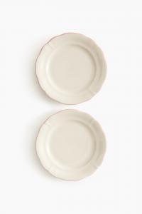 Набор тарелок H&M Flat With 2-pack Stoneware, бежевый/розовый