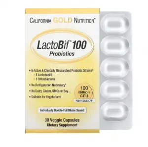 Пробиотики LactoBif 100 миллиардов КОЕ 30 капсул California Gold Nutrition