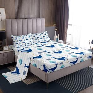 Erosebridal Комплект постельного белья Whale с морскими животными и лодками для детей из немнущейся ткани, Blue White
