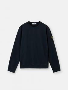 Толстовка прямого кроя с круглым вырезом и ребристыми вставками Stone Island 6100028 BRUSHED ORGANIC COTTON FLEECE, Navy Blue
