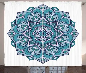 Штора ABAKUHAUS Синяя мандала в деревенском стиле, с вьющимися восточными цветами, присборенная тесьма для спальни с петлями и крючками, 280 x 245 см, цвет Нефритовый зеленый темно-бирюзовый Abakuhaus