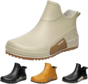 Женские резиновые ботинки, женские ботильоны, водонепроницаемые стойкие сапожки на резиновой подошве, средние по голенище, без шнуровки, повседневные для улицы, широкие для работы, садоводства, рыбалки, катания на лодке и кемпинга Generic, бежевый