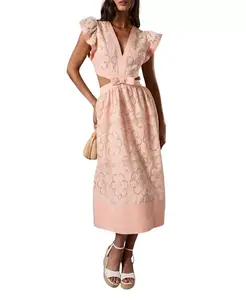 Платье миди с V-образным вырезом и кружевом Coast, розовый