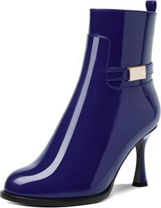 MOVINSTEPS Женские сексуальные лакированные ботильоны с круглыми носками, молнией, для ночного клуба, на высоком каблуке 3,3 дюйма, Royal Blue