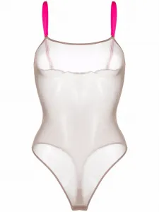 Сетчатое боди с контрастными бретелями Maison Close, нейтральный