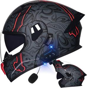 Шлем мотоциклетный AAREG Bluetooth с двойным козырьком, черный / красный