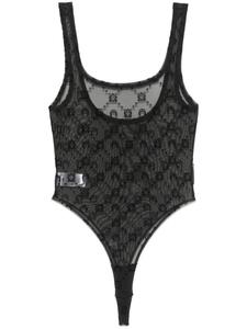 Боди Marine Serre из сетчатой ткани с флокированной отделкой и лунограммой, черный