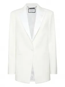 Блейзер с атласными лацканами и вышивкой Philipp Plein, белый