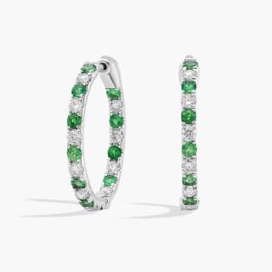 Круглые серьги-кольца с цаворитом и бриллиантами, диаметр 3/4 дюйма, белое золото 14 карат Blue Nile