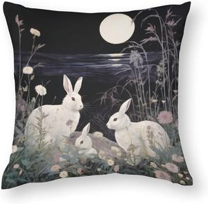 HighonHi Декоративная подушка сатиновая квадратная с кроликом в полнолуние Pillow-6