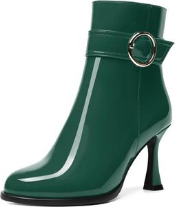 Женские ботильоны WAYDERNS с застежкой-молнией, модной лодыжкой, ремешком, круглым носком и высокими каблуками-стилетами 3,3 дюйма, Dark Green