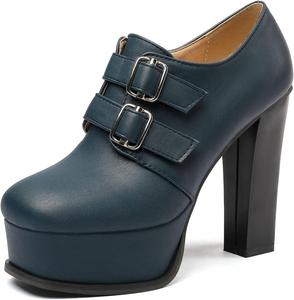 Женские туфли SHEMEE на сверхвысоком каблуке с платформой, массивным каблуком, ботильоны с пряжкой, на выход, Blue-1