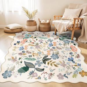 Ковёр с фестоном Hy Hao Yun Lai Floral для гостиной, 153х153 см, кремовый/цветочный