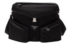 Переработанный нейлон с кожаной сумкой через плечо, мужская черная PRADA