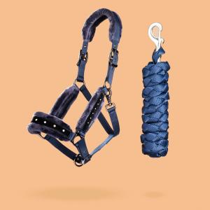 Комплект Fouganza недоуздок и чомбур для лошади и пони со стразами Strass, синий