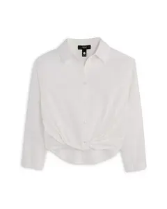 Детская рубашка из поплина с отворотом спереди - для девочек постарше. Aqua, белый