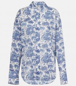 Хлопковая рубашка из шифона с принтом Staud, Blue Toile