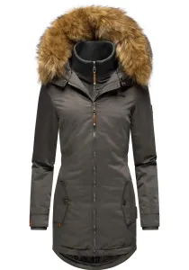 Зимнее пальто Marikoo "Sanakoo", шикарное женское полупальто с капюшоном из искусственного меха, антрацит