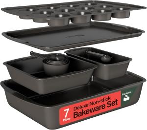 [T] Набор штабелируемых форм для выпечки - роскошное антипригарное покрытие из белого мрамора, наборы форм для выпечки из углеродистой стали, без ПФОК, ПФОС, ПТФЭ, в комплекте буклет с рецептами, можно использовать в духовке (до 450 °F), набор из 7 шт. E