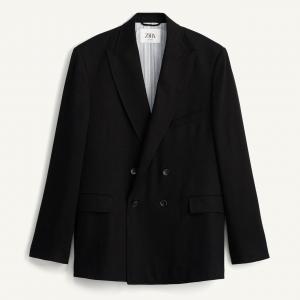 Пиджак Zara Double-Breasted Linen/Lyocell, черный