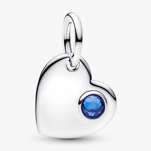 Шарм Pandora September Engravable Heart Stone Dangle, серебро/синий