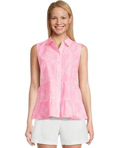 Женская блузка Lilly Pulitzer Breah без рукавов на пуговицах, Rousseau Pink Cool As Shell Overprint