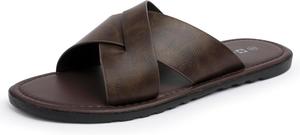 Мужские сандалии Alpine Swiss Hugo из веганской кожи, Стильная и удобная обувь для дома и улицы, Дизайн с перекрестными ремешками для повседневной и элегантной носки, Водостойкие шлепанцы с противоскользящей подошвой, коричневый