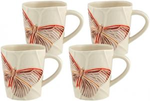 Набор кружек Bordallo Pinheiro Cloudy Butterflies, 4 предмета, 324 мл, бежевый