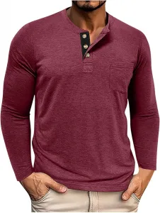 Мужская рубашка на пуговицах с длинным рукавом Casual Vintage Henley Loose Fit Muscularfit