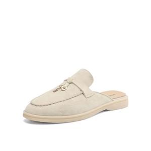 BOERDIQI Женские тапочки с резиновой подошвой, устойчивой к истиранию, с закрытым носком, бежево-абрикосового цвета (с овчинной стелькой), цвет Beige Apricot (Sheepskin Insole)