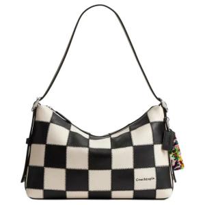 COACH Кожаная наплечная сумка унисекс черно-белая