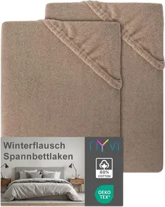 Простыня на резинке DreamScience Winter Fluff 180x200 - 200x200 см, цвет "нуга", 2 шт. в упаковке для матрасов высотой до 22 см - согревающая и мягкая зимняя простыня на резинке NYVI