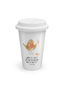 Mr. & Mrs. Panda Термокружка с перьями малиновки и надписью белого цвета