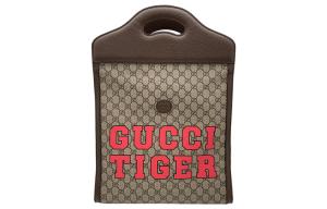 GG Retro Series Сумка-шоппер из холста с кожаными деталями, унисекс, цвет эбони/красный GUCCI