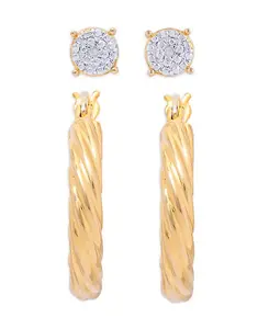 Круглая серьга-гвоздик с бриллиантовым акцентом и витое кольцо в позолоченной оправе Macy'S, gold