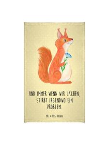 Mr. & Mrs. Panda Полотенце с изображением белки и цветов, а также надписью пастельно-желтого цвета