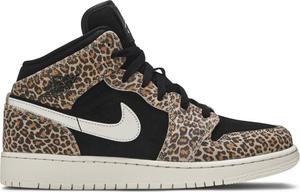 Кроссовки Air Jordan 1 Mid SE GS Leopard, черный