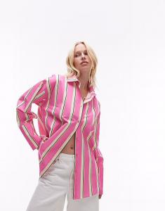 Рубашка Topshop oversize с глубокими манжетами в розовую полоску