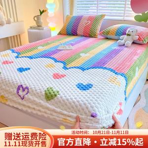 Boyang Простыня на резинке 180х200 см, зимняя, молочный бархат, утепленная флисом, дизайн с сердцами