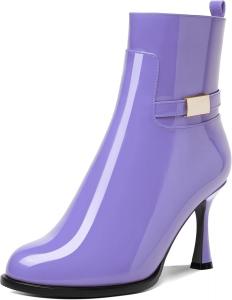 MOVINSTEPS Женские сексуальные лакированные ботильоны с круглыми носками, молнией, для ночного клуба, на высоком каблуке 3,3 дюйма, Lavender