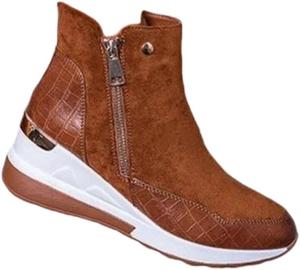 Женские короткие ботинки большого размера с толстой подошвой и круглым носком из флиса однотонного цвета на платформе HoaloX, Brown