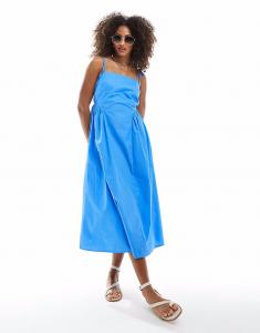 Платье миди New Look из поплина с завязками синего цвета