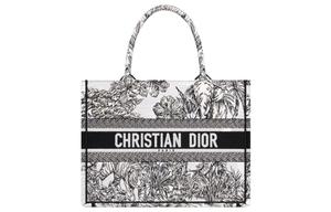 DIOR Сумка BookTote с вышивкой, шоппер, женская сумка среднего размера черно-белая