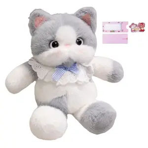 Мягкая игрушка кот молочный зов теплый слюнявчик милый кот кукла плюшевая кукла высота 46см AOLETU, серо-белый
