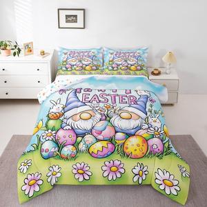 Erosebridal Комплект постельного белья Happy Easter Eggs с цветочным гномом для детей, красочный сад с птицами и геометрическим узором, мягкий и теплый, Green Blue