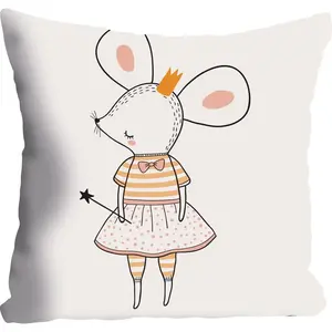 Декоративная подушка Мышиная фея с милым дизайном, наволочка без наполнителя, 1 шт. Queence, Altweiß/altrosa/orange/schwarz + bedruckt