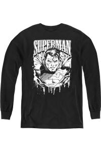 Супермен Супер Металл Молодежная Футболка с Длинным Рукавом Gildan, черный